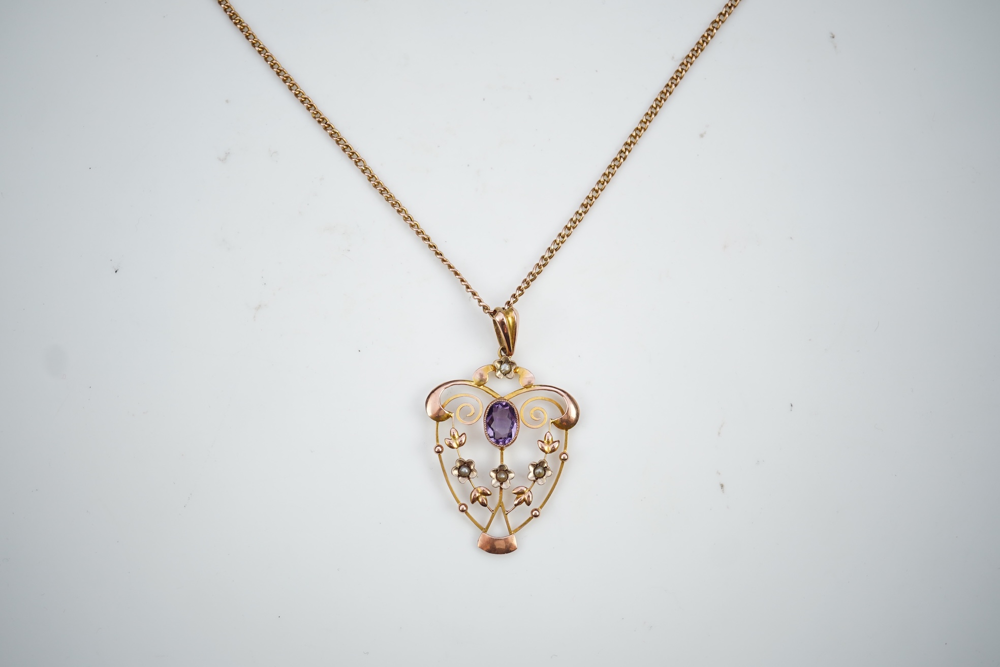 An Edwardian amethyst pendant, early 20th century